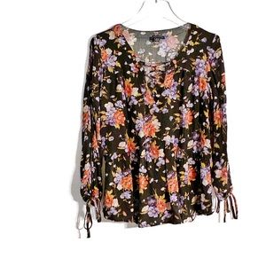 A. Eagle Black Floral, Split-Sleeve Top